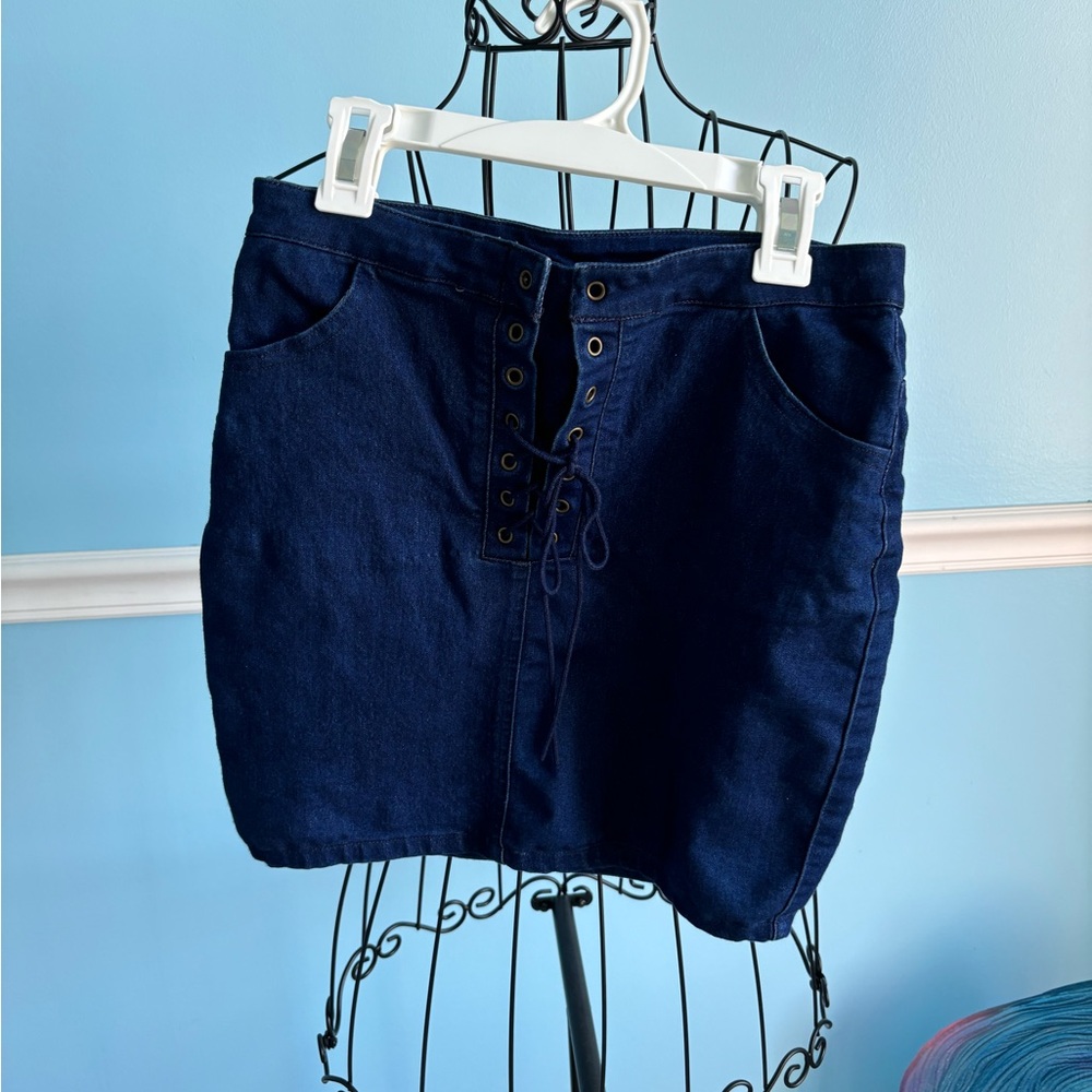 Jean Mini Skirt with Front Lace Up